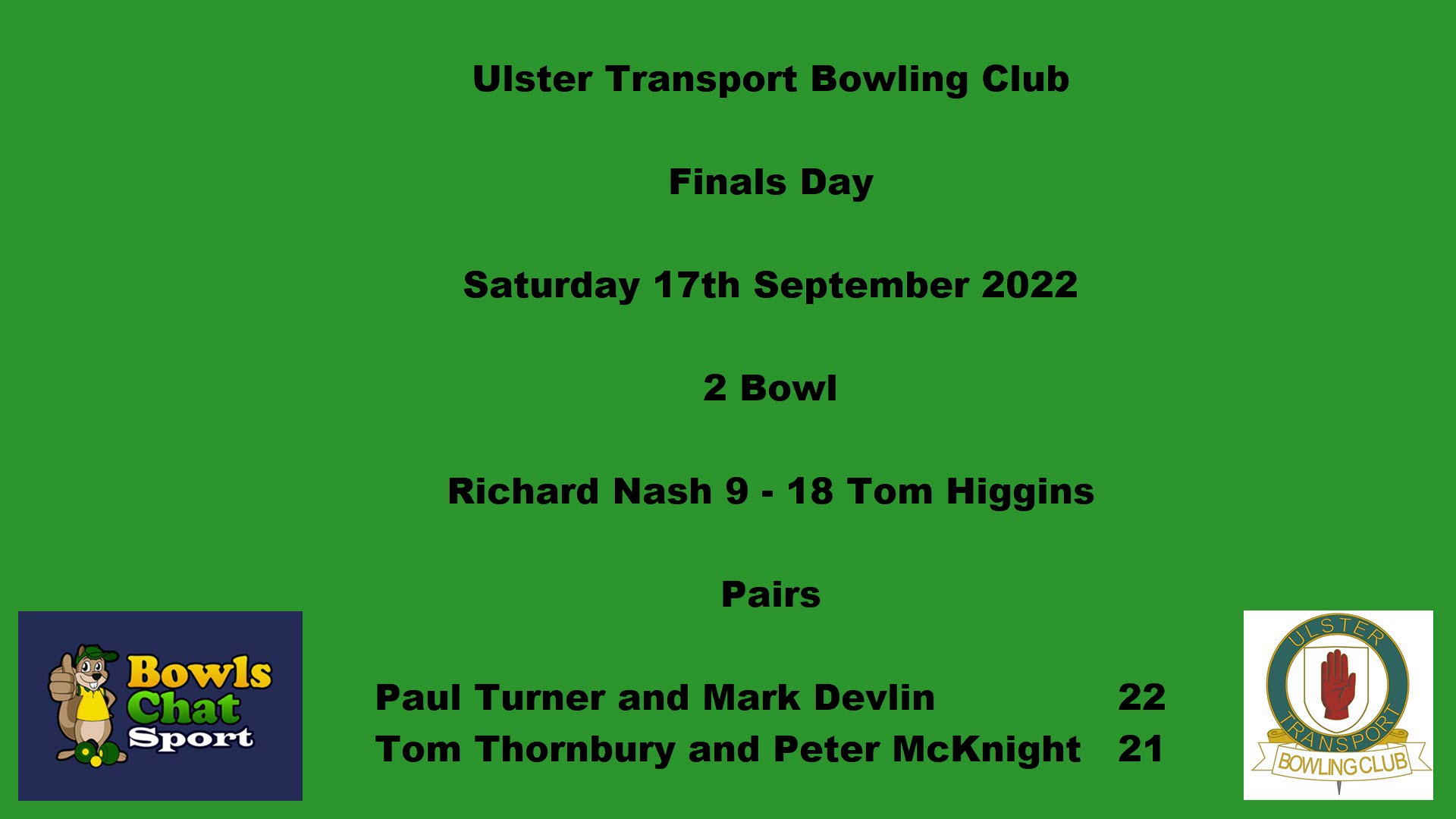 2 Bowl and Pairs Finals 2022